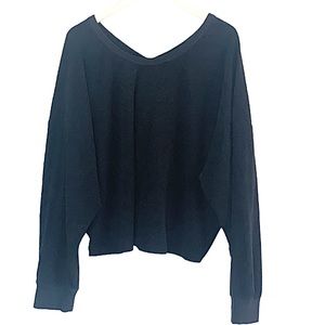 Aerie | Black terry cloth slouchy drawstring back long sleeve pullover s…